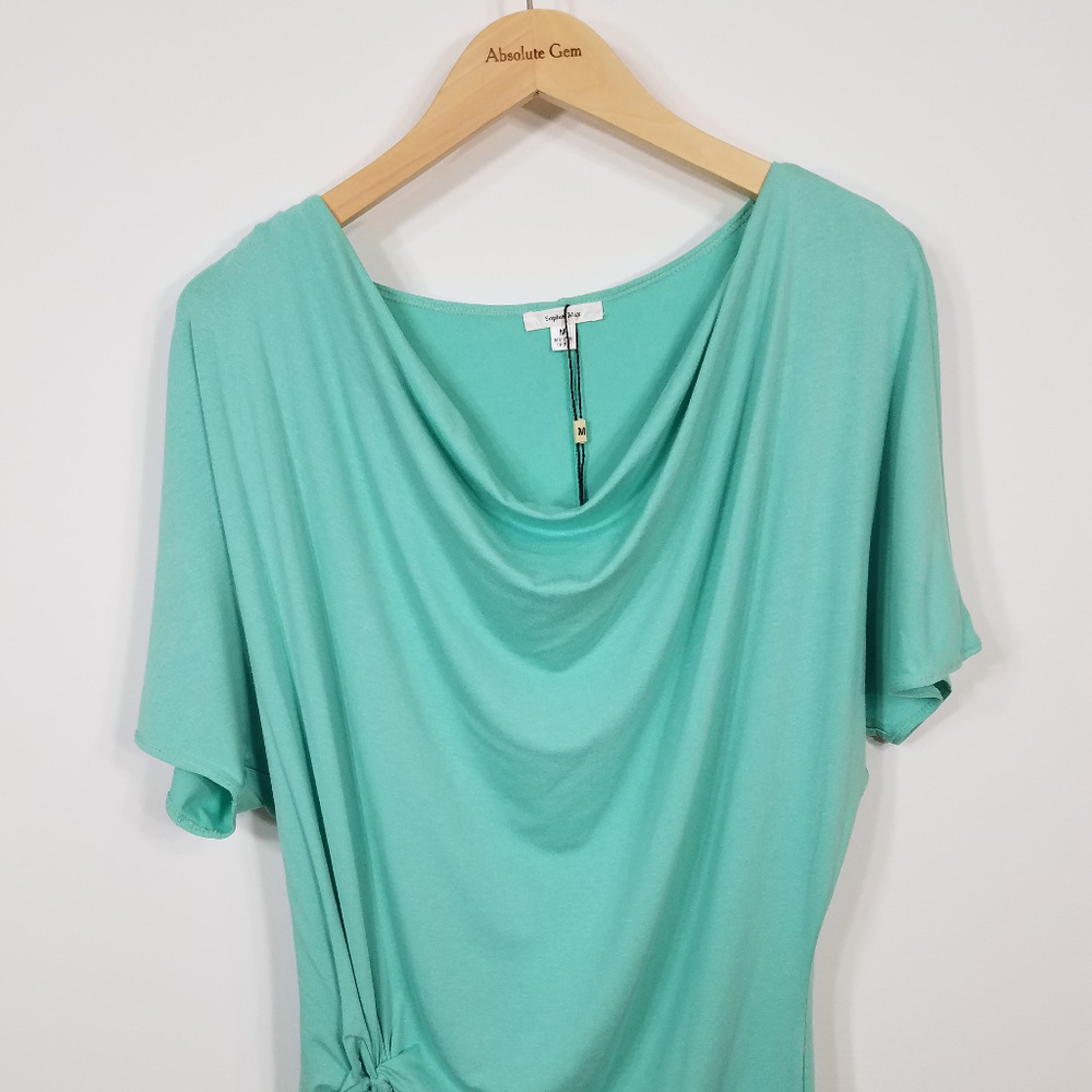 NWT Sophie Max Mint blue green Ruched Dolman short sleeved shirt Top Medium - Picture 2 of 8
